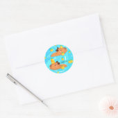 Capybaras in water met Sinaasappels Ronde Sticker (Envelop)