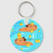 Capybaras in water met Sinaasappels Sleutelhanger (Voorkant)