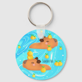 Capybaras in water met Sinaasappels Sleutelhanger