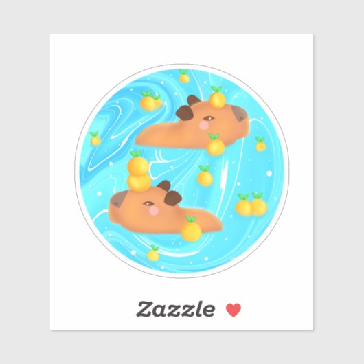 Capybaras in water met Sinaasappels Sticker (Vel)