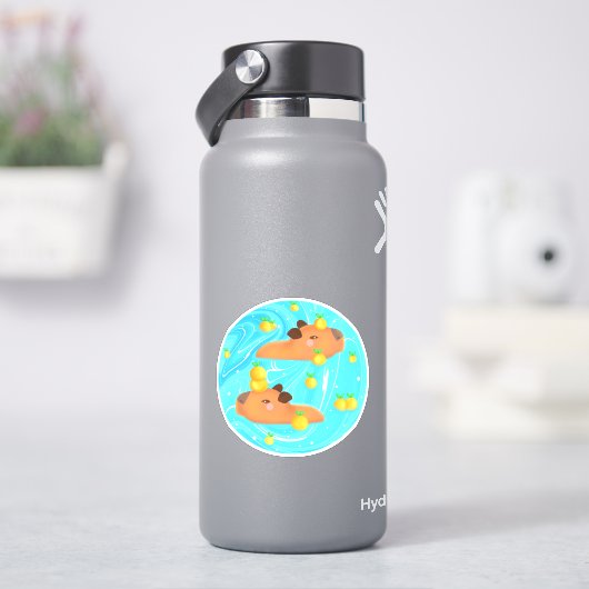 Capybaras in water met Sinaasappels Sticker (HydroFlask)