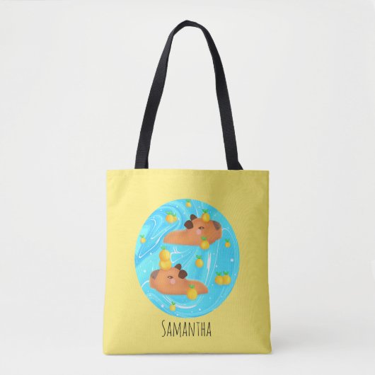 Capybaras in water met Sinaasappels Tote Bag (Voorkant)