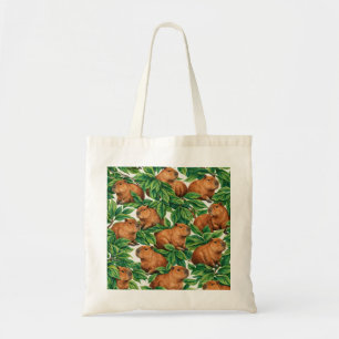 Capybaras in weelderige groene bladeren botanisch  tote bag