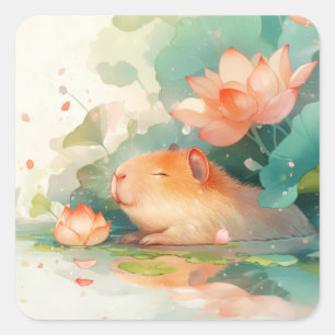 Capybara's Lotus Sanctuarium Vierkante Sticker