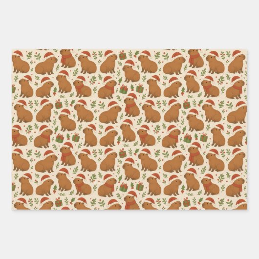 Capybaras met kerst inpakpapier vel (Voorkant 2)