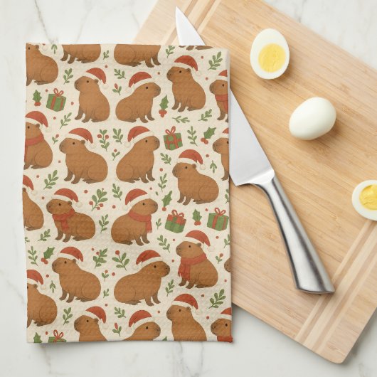 Capybaras met kerst theedoek (Quarter Fold)