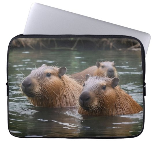 Capybaras' zwemmen in de rivier, laptop sleeve (Voorkant)