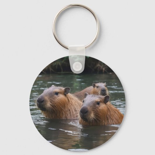 Capybaras Zwemmen In De Rivier, Sleutelhanger (Voorkant)
