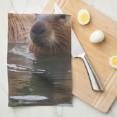 Capybaras zwemmen in de rivier, theedoek (Quarter Fold)
