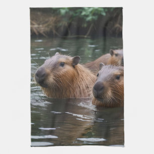 Capybaras zwemmen in de rivier, theedoek