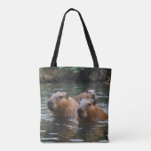 Capybaras' zwemmen in de rivier, tote bag (Achterkant)