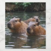 Capybaras Zwemmen In De Rivier, Wijn Etiket (Enkel label)
