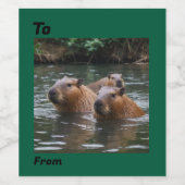 Capybaras' zwemmen in de rivier, wijn etiket (Enkel label)