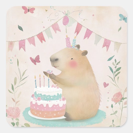Capybura Verjaardag Bash Kinder Partij Stickers (Voorkant)