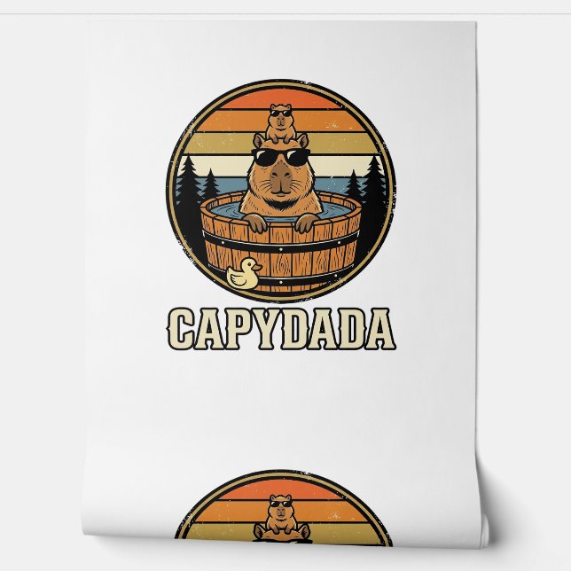 Capydada Capybara Vader Retro Bubbelbad Vectorontw Behang (Afrollen)