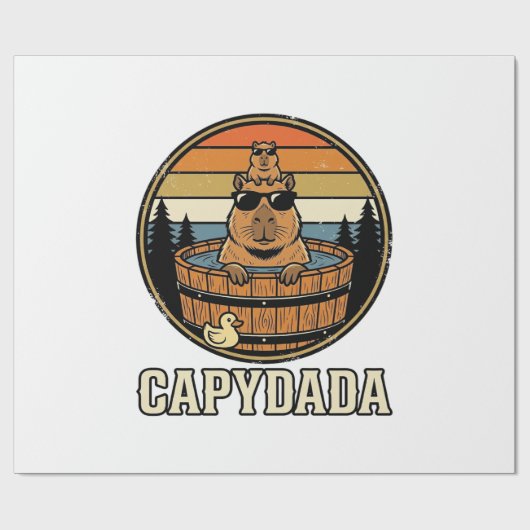Capydada Capybara Vader Retro Bubbelbad Vectorontw Cadeaupapier (Vlak)