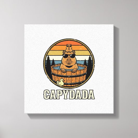 Capydada Capybara Vader Retro Bubbelbad Vectorontw Canvas Afdruk (Voorkant)