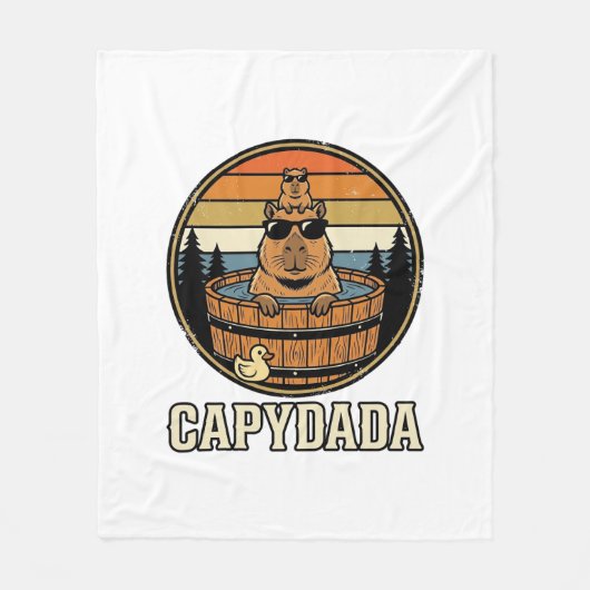 Capydada Capybara Vader Retro Bubbelbad Vectorontw Fleece Deken (Voorkant)