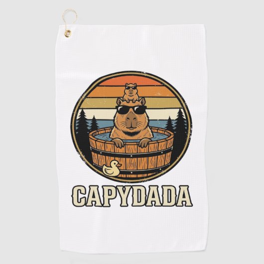 Capydada Capybara Vader Retro Bubbelbad Vectorontw Golfhanddoek (Voorkant)