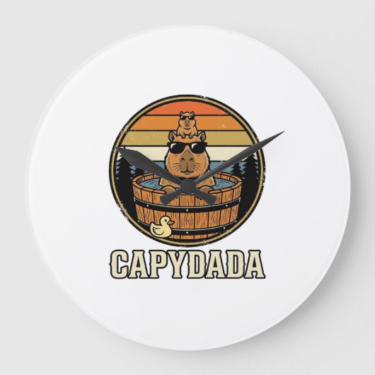 Capydada Capybara Vader Retro Bubbelbad Vectorontw Grote Klok (Voorkant)
