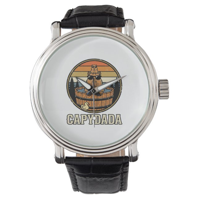 Capydada Capybara Vader Retro Bubbelbad Vectorontw Horloge (Voorkant)