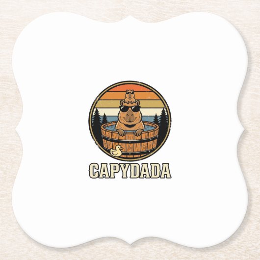 Capydada Capybara Vader Retro Bubbelbad Vectorontw Kartonnen Onderzetters (Voorkant)