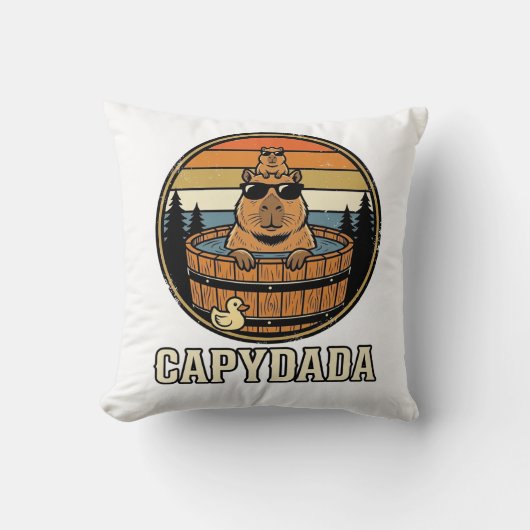 Capydada Capybara Vader Retro Bubbelbad Vectorontw Kussen (Voorkant)