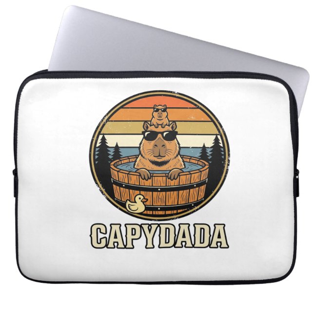 Capydada Capybara Vader Retro Bubbelbad Vectorontw Laptop Sleeve (Voorkant)