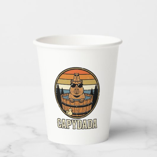 Capydada Capybara Vader Retro Bubbelbad Vectorontw Papieren Bekers (Voorkant)