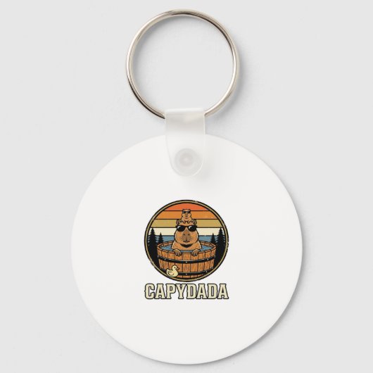 Capydada Capybara Vader Retro Bubbelbad Vectorontw Sleutelhanger (Voorkant)