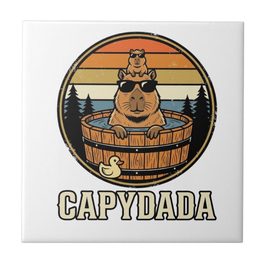 Capydada Capybara Vader Retro Bubbelbad Vectorontw Tegeltje (Voorkant)