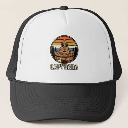Capydada Capybara Vader Retro Bubbelbad Vectorontw Trucker Pet (Voorkant)