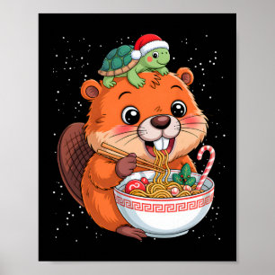 Capyra en Turtle Cockpack Ramen Kawaii Xmas Capira Poster