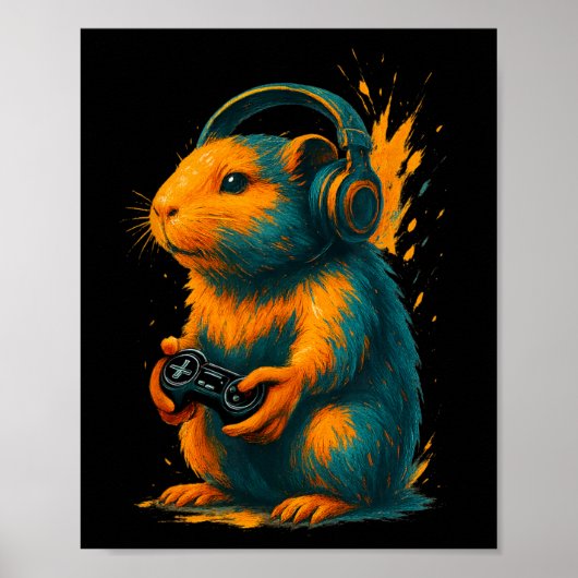 Capyra Gamer Art – Grappige Knaagdier Met Controll Poster (Voorkant)