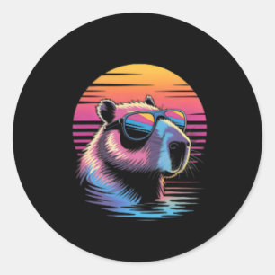 Capyra Schattig Retro Dier Zomer Vakantie Strand Ronde Sticker