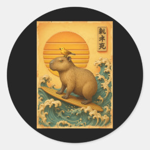 Capyra Surfen Golf Japans Vintage Ukiyo-e Kunst Ronde Sticker