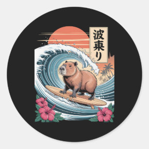 Capyra surfen Grote Golf Tropische Zonsondergang J Ronde Sticker