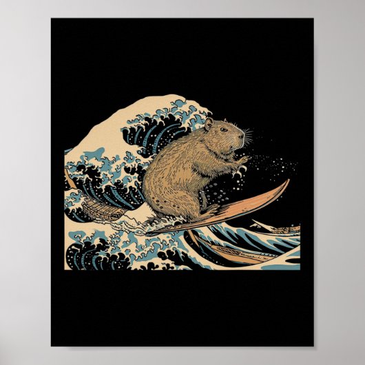 Capyra surfen Japanse golf surfer dier grappig C Poster (Voorkant)