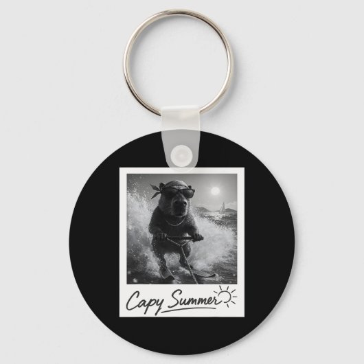 Capyra Waterskiën Zomer Grappig Meme Sleutelhanger (Voorkant)