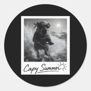 Capyra Waterskiën Zomer Grappige Meme  Ronde Sticker