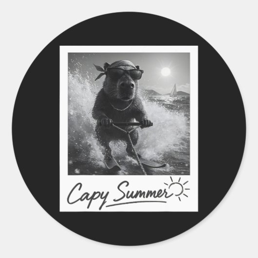 Capyra Waterskiën Zomer Grappige Meme Ronde Sticker (Voorkant)