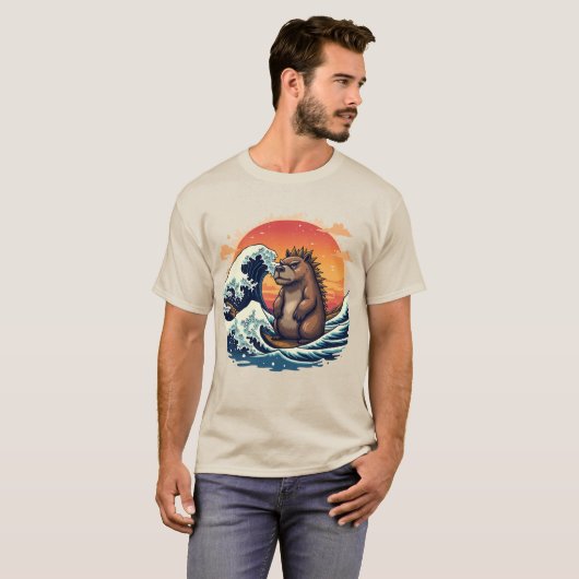 Capyzilla Wave -  Japanse kunst Capybara Des T-shirt (Voorkant volledig)