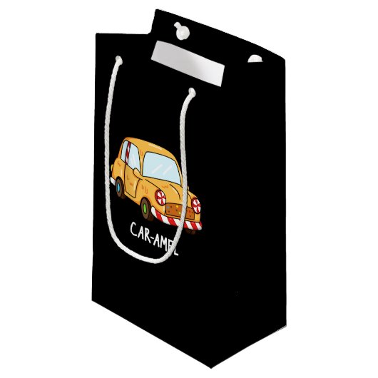 Car-amel Funny Snoep Car Pun Dark BG Klein Cadeauzakje (Voorkant Gekanteld)