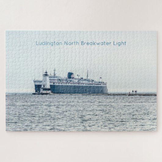 Car Ferry bij Ludington North Breakwater Light Legpuzzel (Horizontaal)