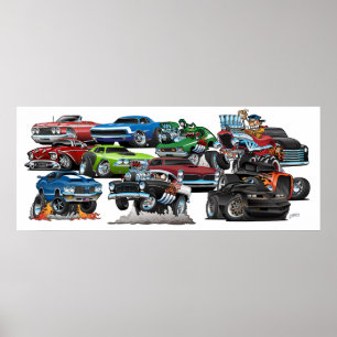 Car Madness! Cartoon van de spier Poster