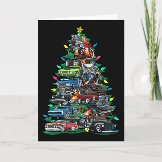 Car Madness Christmas Tree! Muscle Cars And Hotrod Kaart (Voorkant)