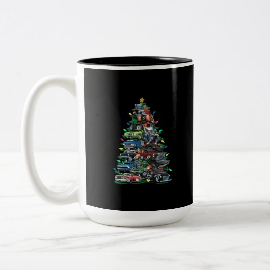 Car Madness Christmas Tree Two-Tone Coffee Mok (Links)