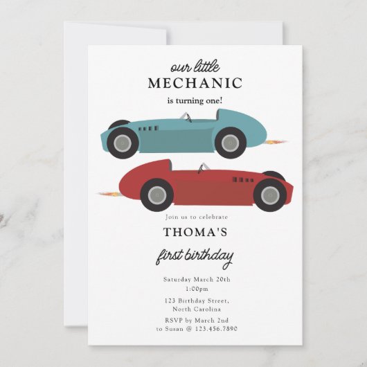 Car Mechanic Automotive Tools Boy First Birthday Kaart (Voorkant)