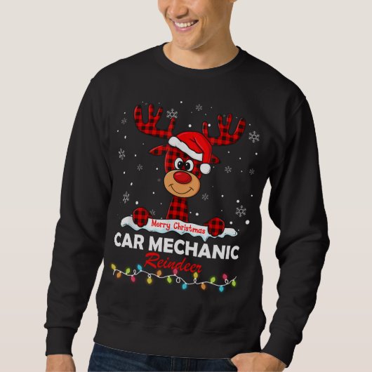 Car Mechanic Reindeer Santa Hat Buffalo Plaid Chri Trui (Voorkant)