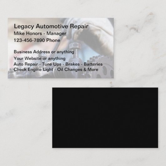 Car Mechanic Unieke bewerkbare Visitekaartjes (Voorkant / Achterkant)